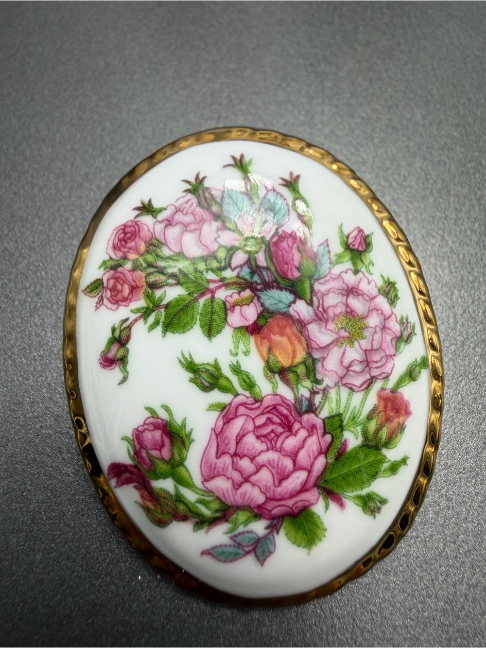 🔥🔥🔥 Vintage Porcelain Oval Brooch Cabbage Rose #194ff
